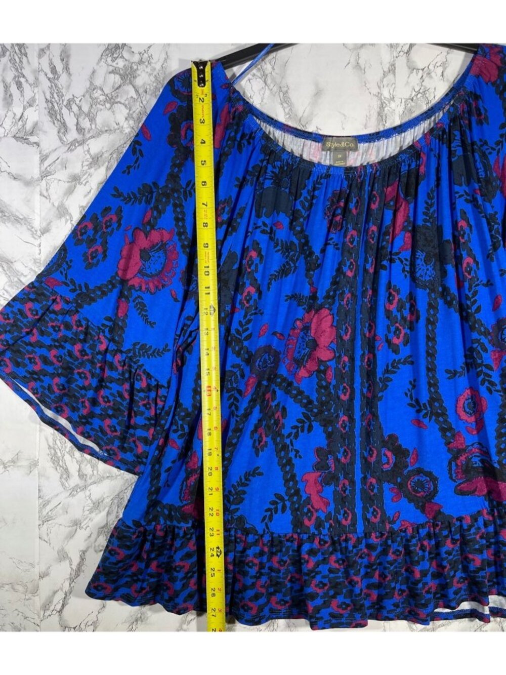 Style &Co Womens Size 3X Boho Floral dark Blue Print Blouse - Picture 3 of 8